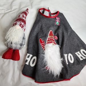 Christmas Tree Skirt 52" Wool Blend Gray and a  Gnome Ho Ho Ho with Gnome NWT